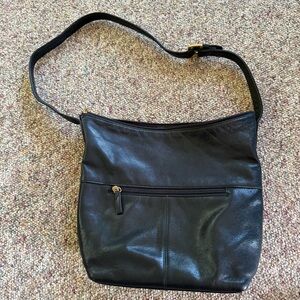 Stone Mountain Black Leather Shoulder Bag